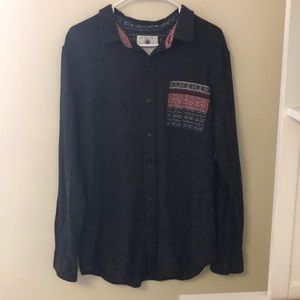 Men’s large button up red, navy and gray